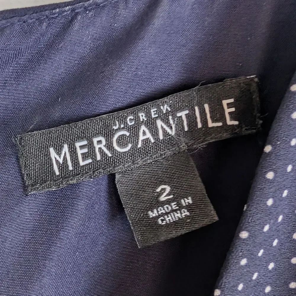 J. Crew Dress Mercantile Blue White Polka Dot V Neck Short Sleeve Knee Length‎ 2